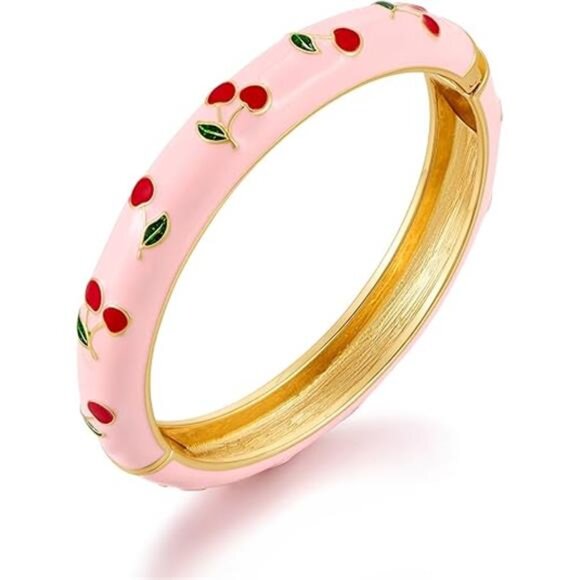 Colorful Enamel Bangle for Women Cute Cherry Bangle Bracelet Spring Hinged Open - Picture 8 of 8